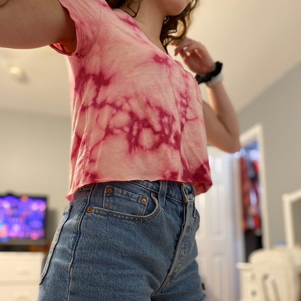 Bleach dyed magenta crop top